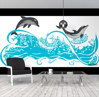 Picture of Dolphins jumping in waves